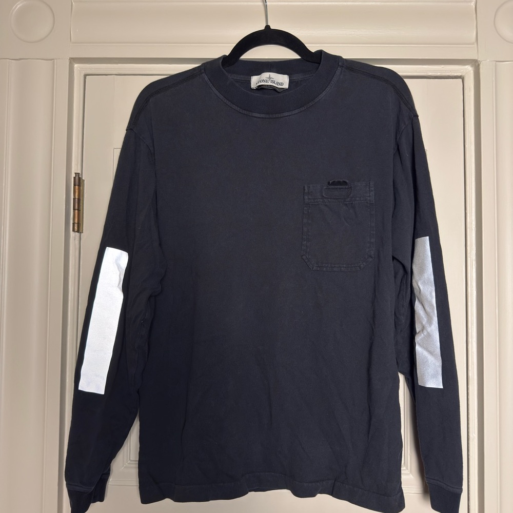 Stone Island Black. Long Sleeve Shirt with silver/reflective stripes..!